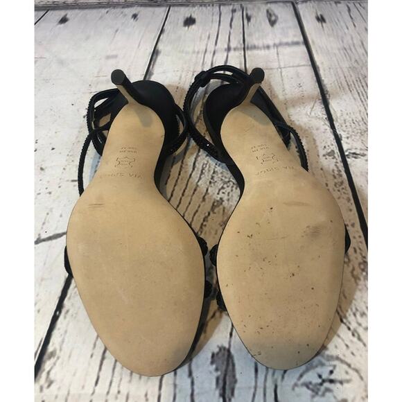 VIA SPIGA Pavlina Strappy Sandal in black satin 3.75" heel size 7 - Picture 10 of 12